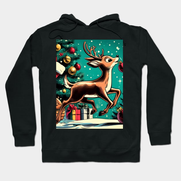 Illuminate the Holidays: Whimsical Rudolph the Red-Nosed Reindeer Art for Festive Christmas Prints and Joyful Decor! Hoodie by insaneLEDP